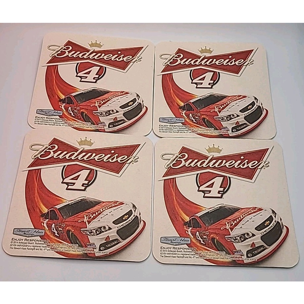 Kevin Harvick #4 Budweiser Beer Coaster NASCAR Square Set Of 4 2014